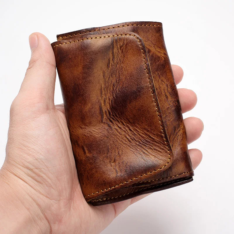 Vintage Leather Men Wallets Minimalist Bifold Retro Wallet