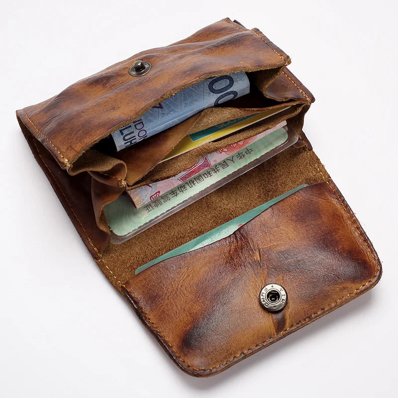 Vintage Leather Men Wallets Minimalist Bifold Retro Wallet