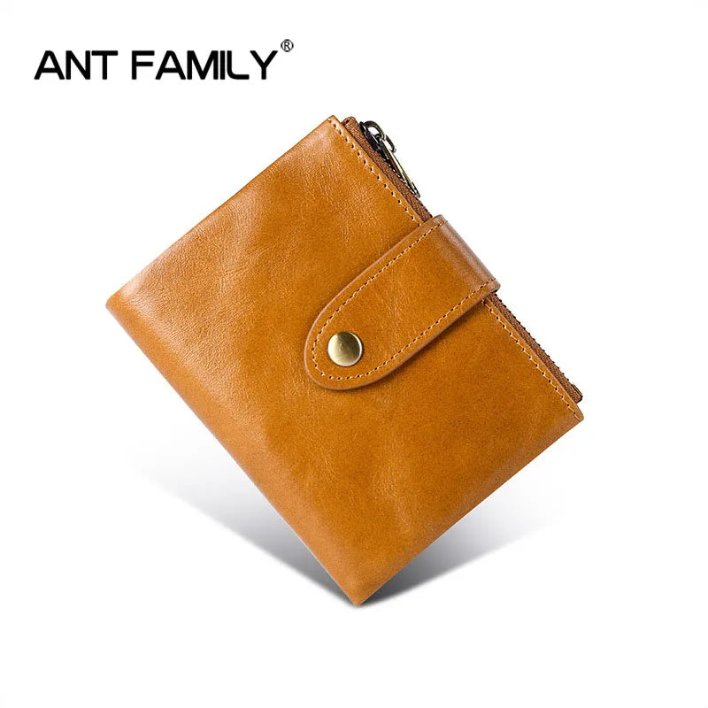 Vintage Oil Wax Leather Men Wallets Slim Clutch Short Double