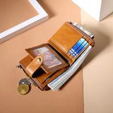 Vintage Oil Wax Leather Men Wallets Slim Clutch Short Double