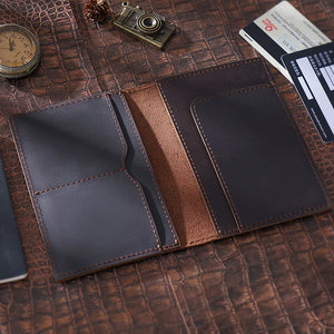 Vintage Leather Passport Case Men Travel Wallet Document Organizer