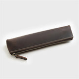 Vintage Leather Pen Bag Long Zipper Pencil Case Holder Kids Stationery