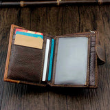 Vintage Leather Wallet Men Purse Short Clutch Bag Male Money Clips Chain