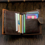 Vintage Leather Wallet Men Purse Short Clutch Bag Male Money Clips Chain