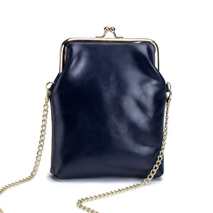 Vintage Leather Women Clip Bags Small Chain Crossbody Bag