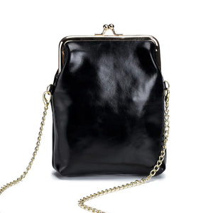 Vintage Leather Women Clip Bags Small Chain Crossbody Bag