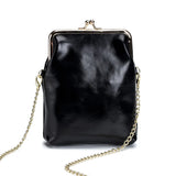 Vintage Leather Women Clip Bags Small Chain Crossbody Bag