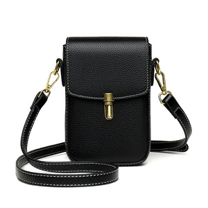 Vintage Leather Women Shoulder Bag Lock Mini Crossbody Phone Purse