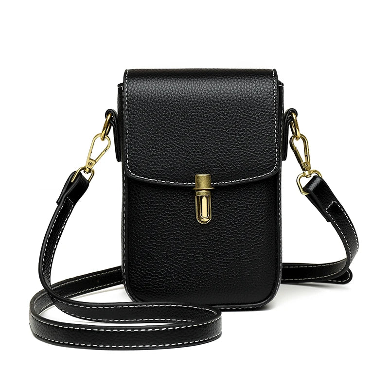 Vintage Leather Women Shoulder Bag Lock Mini Crossbody Phone Purse