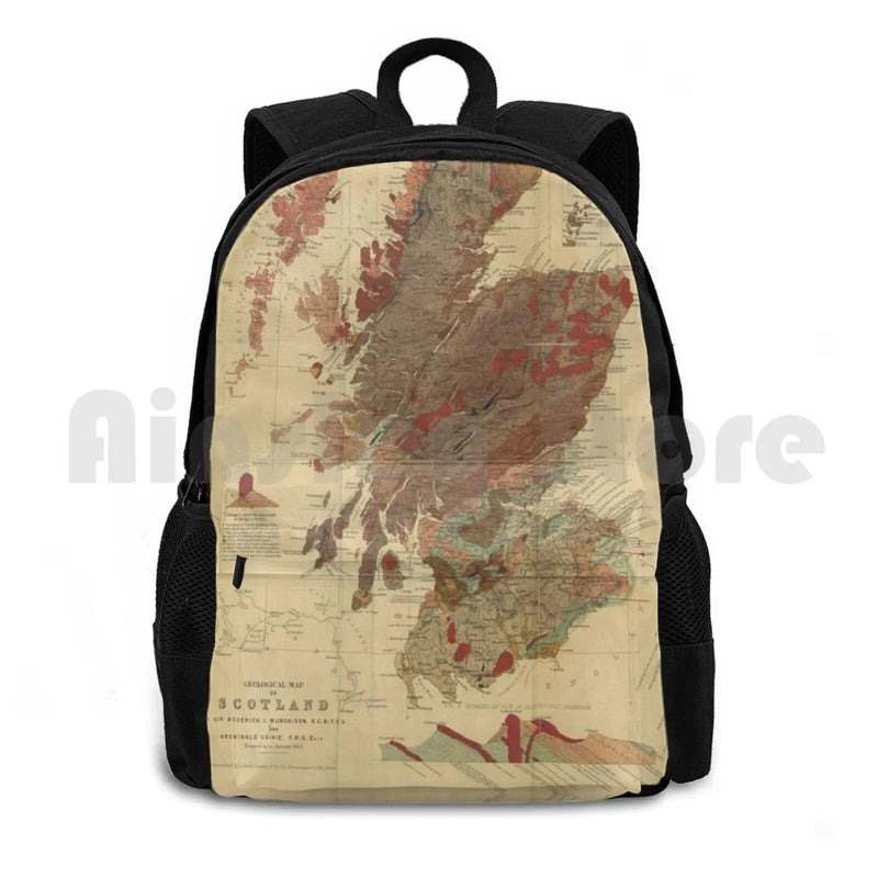 Vintage Scotland Geological Map Backpack Waterproof Camping Travel