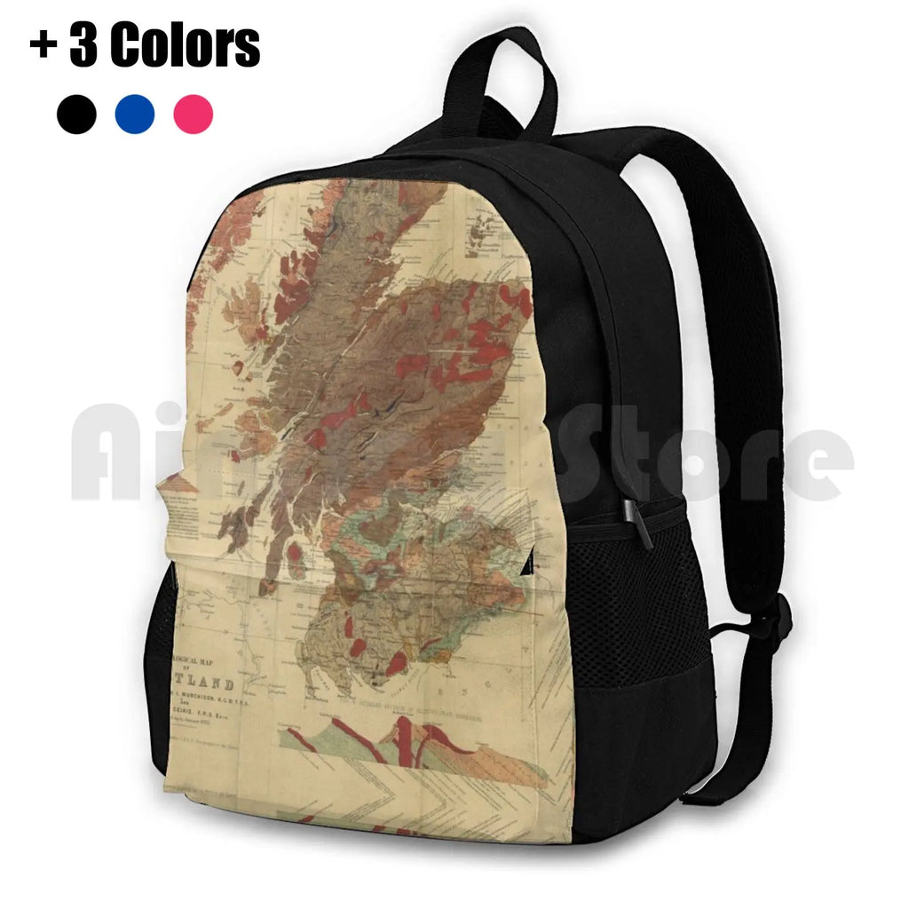 Vintage Scotland Geological Map Backpack Waterproof Camping Travel