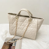 Vintage Geometric PU Leather Chain Shoulder Bag Women Casual Top-Handle Bag