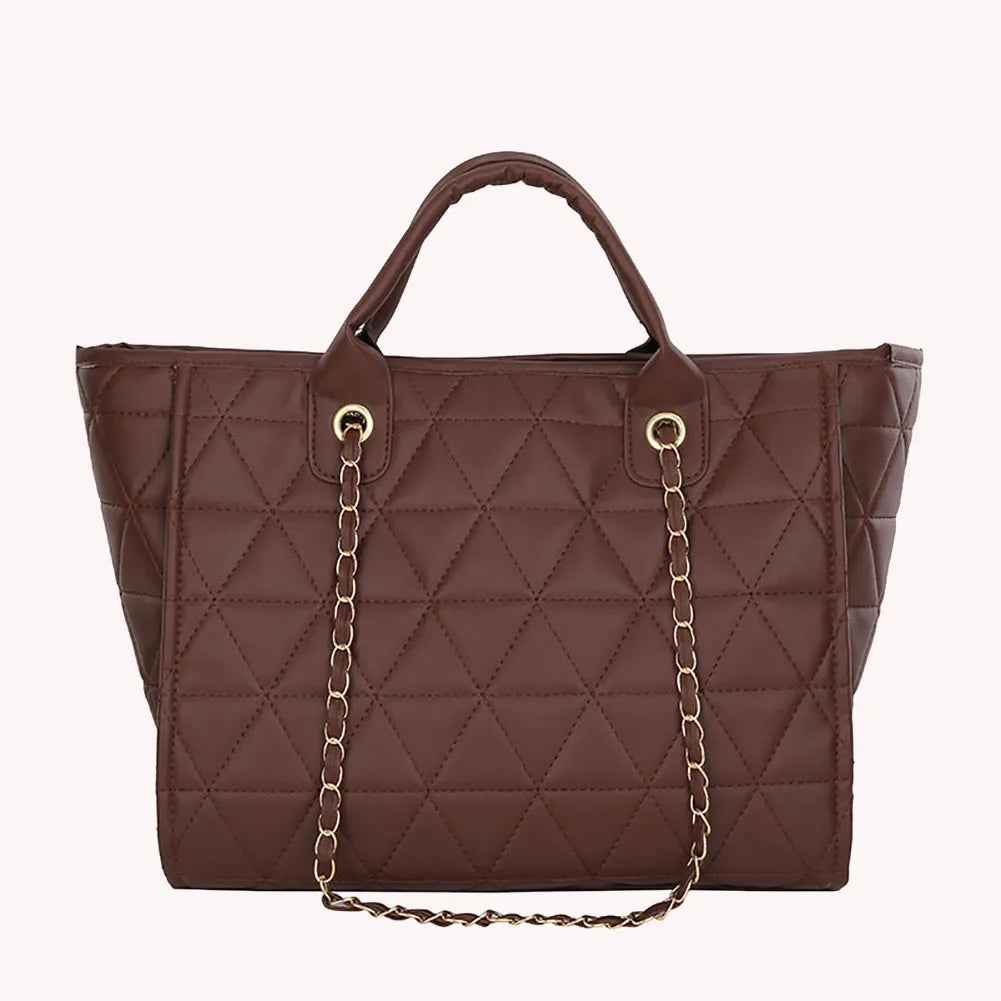 Vintage Geometric PU Leather Chain Shoulder Bag Women Casual Top-Handle Bag