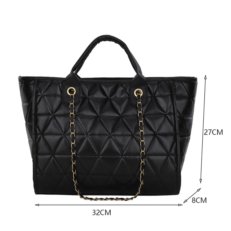 Vintage Geometric PU Leather Chain Shoulder Bag Women Casual Top-Handle Bag