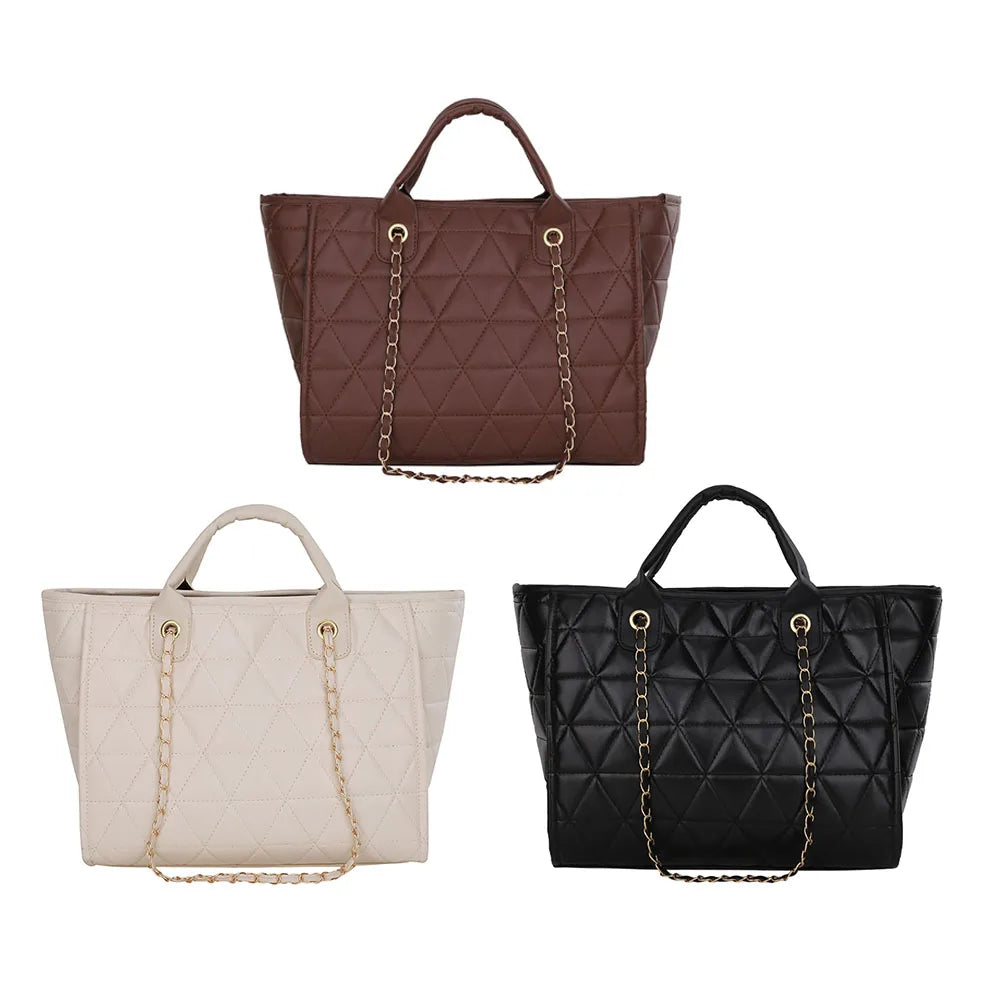 Vintage Geometric PU Leather Chain Shoulder Bag Women Casual Top-Handle Bag