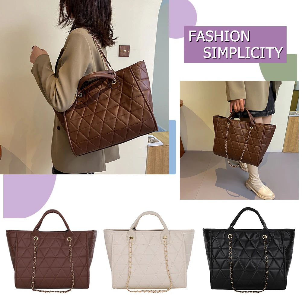 Vintage Geometric PU Leather Chain Shoulder Bag Women Casual Top-Handle Bag