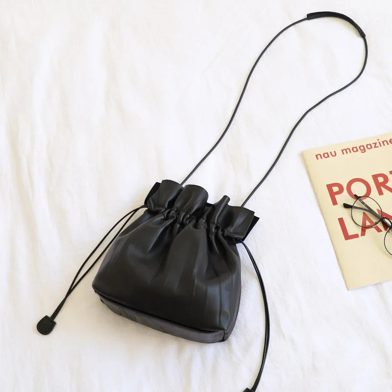 Vintage Green Grey PU Bucket Bag Mini Messenger Bag Women Casual Street Wallet