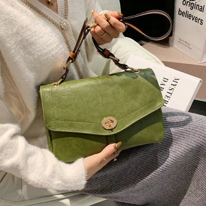 Vintage Green Shoulder Bags for Women Pu Leather Messenger Handbag