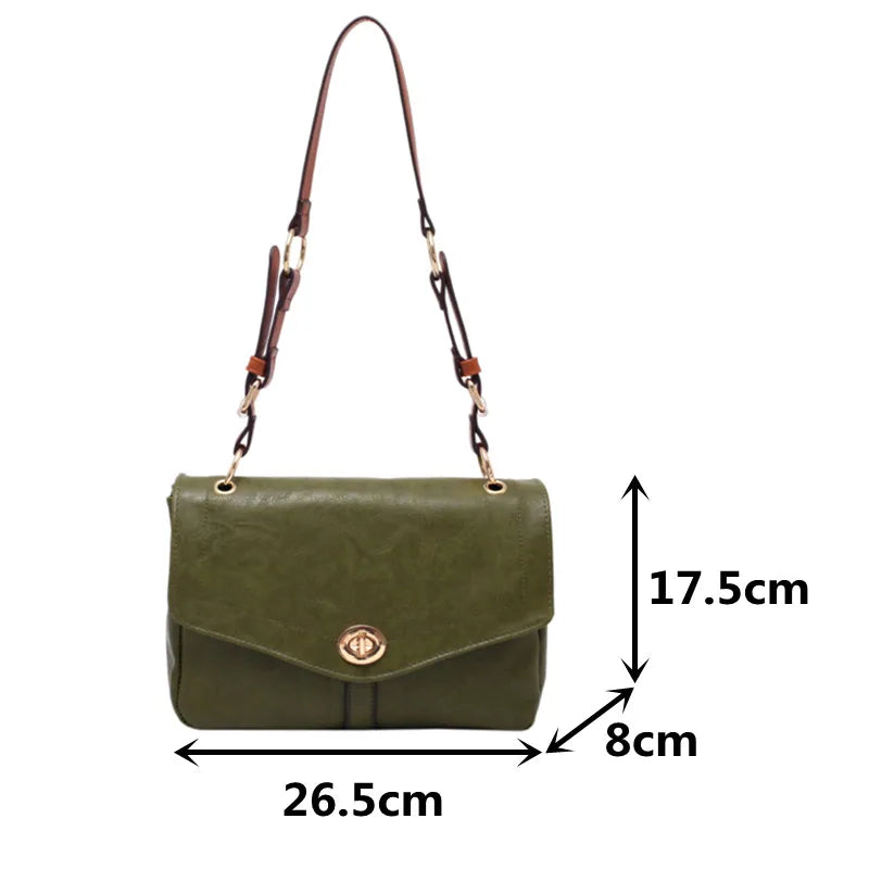 Vintage Green Shoulder Bags for Women Pu Leather Messenger Handbag