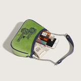 Vintage Green Velvet Shoulder Bag Women'S Alphabet Embroidery Handbag
