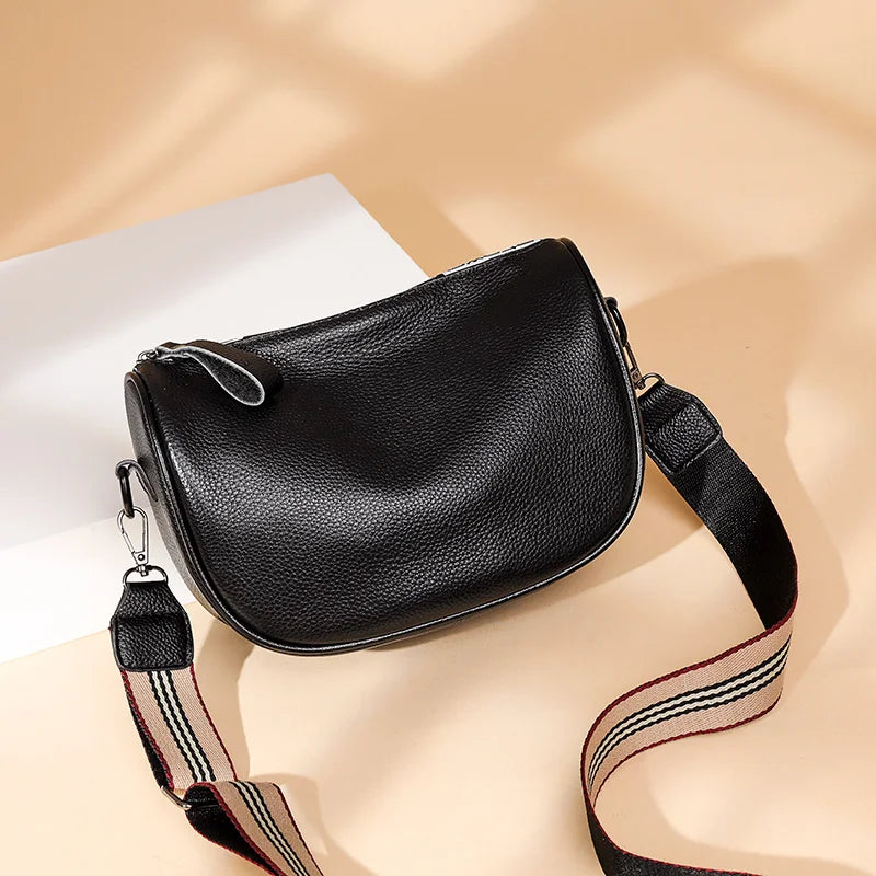 Vintage Leather Half Moon Crossbody Bag