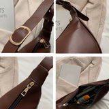 Vintage Half Moon Shoulder Bags Women PU Leather Stylish Autumn Zipper Cross Bod