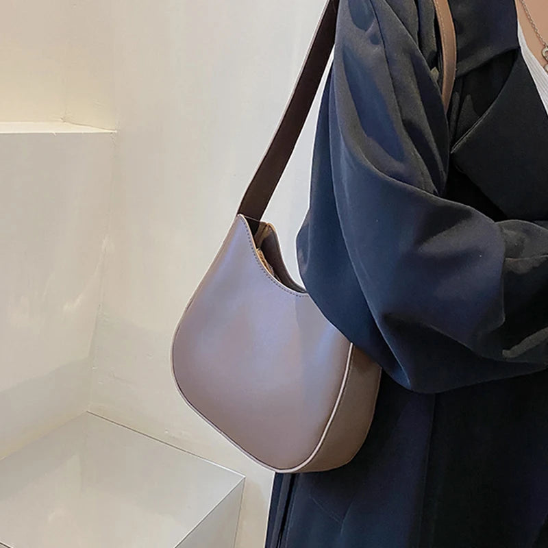 Vintage PU Leather Shoulder Bag Half-Moon Underarm Bag