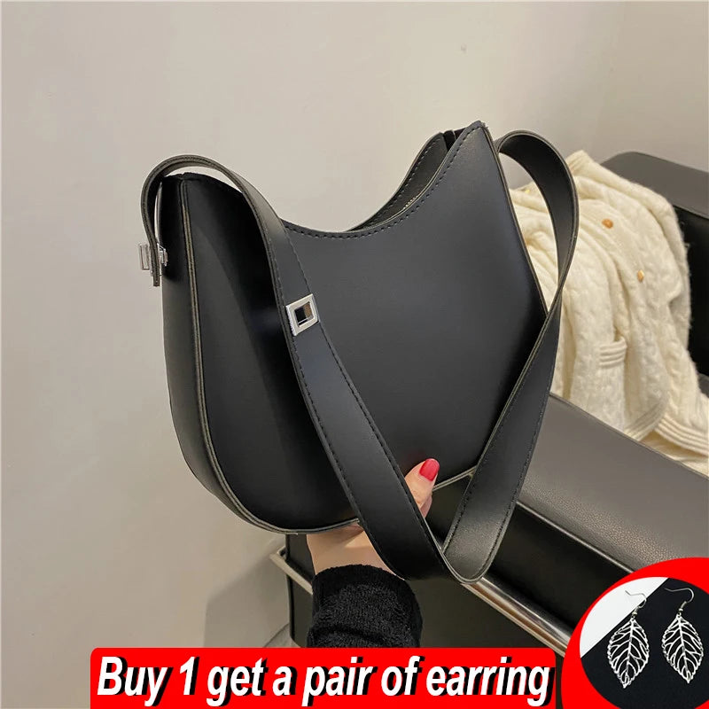 Vintage PU Leather Shoulder Bag Half-Moon Underarm Bag