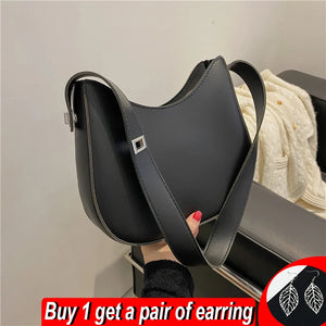 Vintage PU Leather Shoulder Bag Half-Moon Underarm Bag