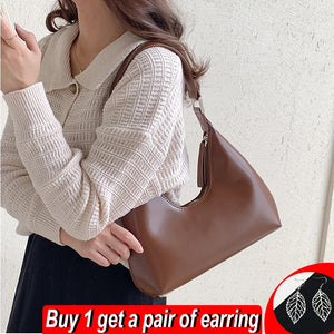 Vintage Half-moon Shoulder Bag For Women PU Leather Small Underarm Bag