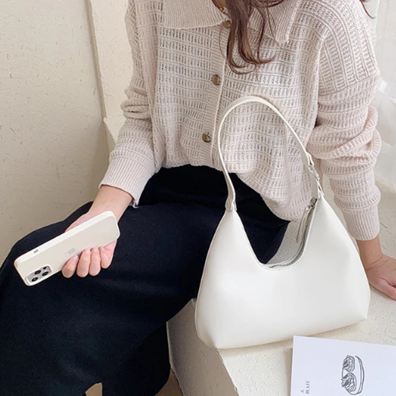 Vintage Half-moon Shoulder Bag For Women PU Leather Small Underarm Bag