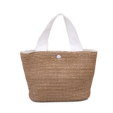 Vintage Hand-woven Women's Straw Handbag PU Stitching Beach Bag