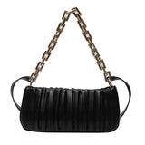 Vintage Thick Chain Shoulder Bag Fold Leather Clutch Purse