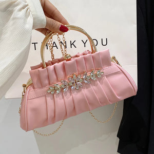 Vintage Diamond Pleated Clutch Shoulder Bag
