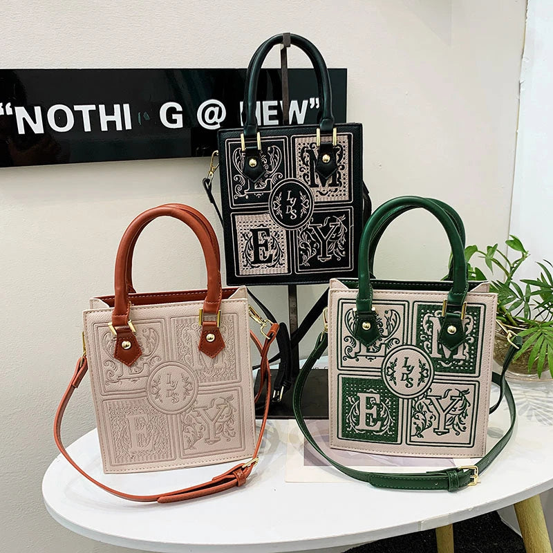 Vintage Leather Shoulder Bag Women's Handbag High Square Fashionable Box