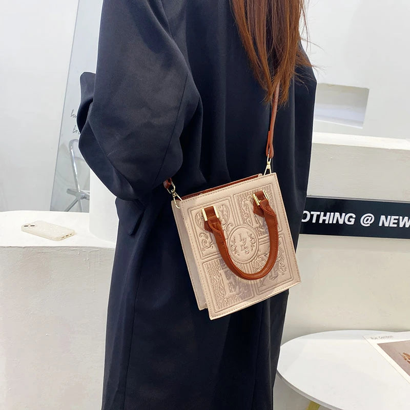 Vintage Leather Shoulder Bag Women's Handbag High Square Fashionable Box