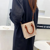 Vintage Leather Shoulder Bag Women's Handbag High Square Fashionable Box