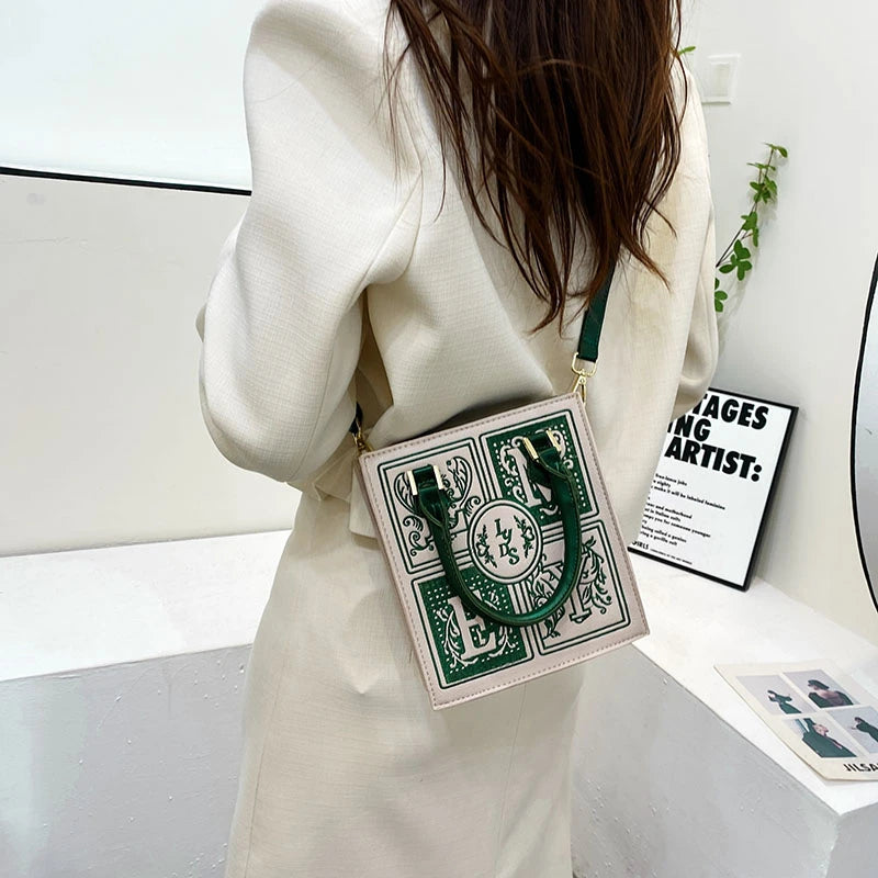 Vintage Leather Shoulder Bag Women's Handbag High Square Fashionable Box