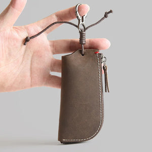 Vintage Leather Key Holder Wallet Men Zipper Car Key Case Cover