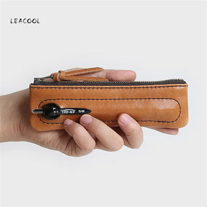 Vintage Leather Pen Bag Cowhide Pencil Case Holder for Notebook