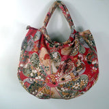 Vintage Boho Bag with Red Flower Design