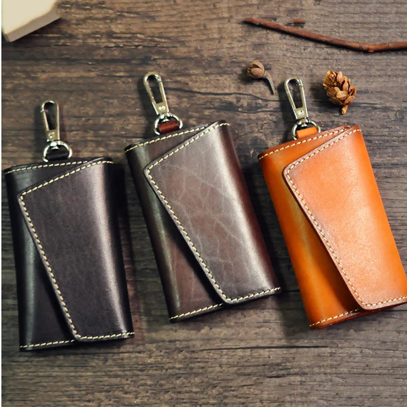 Vintage Leather Key Holder Wallet Men Smart KeyChain Bag