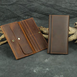 Vintage Crazy Horse Leather Men Wallet Long