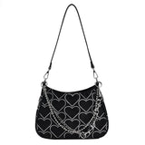 Vintage Heart Embroidered Shoulder Bag Chain Y2k Woman