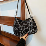 Vintage Heart Embroidered Shoulder Bag Chain Y2k Woman