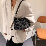 Vintage Heart Embroidered Shoulder Bag Chain Y2k Woman