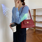 Vintage Heart-shaped Buckle Handbags Women's Shoulder Bags Ladies PU Leather Arm