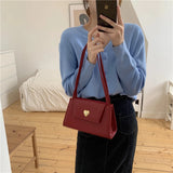 Vintage Heart-shaped Buckle Handbags Women's Shoulder Bags Ladies PU Leather Arm