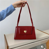 Vintage Heart-shaped Buckle Handbags Women's Shoulder Bags Ladies PU Leather Arm