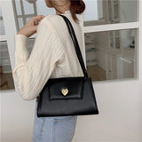 Vintage Heart-shaped Buckle Handbags Women's Shoulder Bags Ladies PU Leather Arm